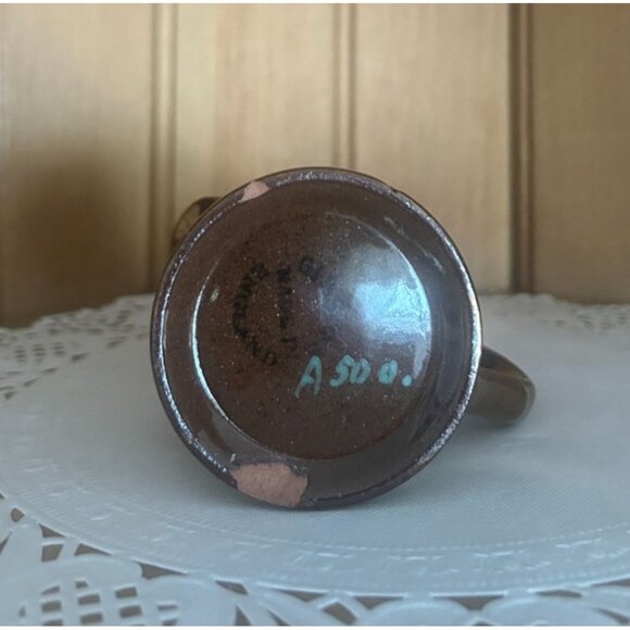 Antique Copper Lustreware Miniature Creamer Hand Painted Blue Floral Band Jug - Picture 4 of 8